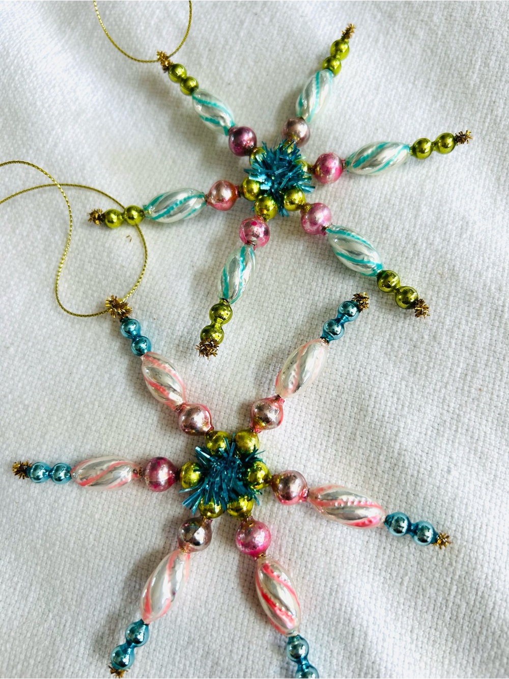 Vintage repurposed mercury, glass bead flowers holiday Christmas ornaments